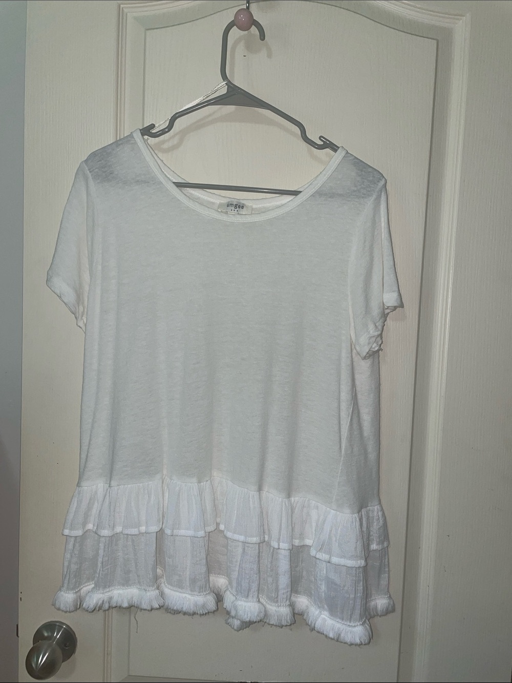 Umgee off White Short-Sleeve Ruffle-Hem Tee
